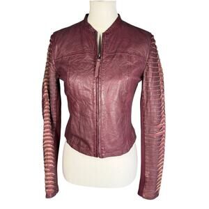 Bano Eemee Plum Leather Biker Jacket Size 4